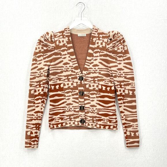 ULLA JOHNSON Rhea Cardigan Sweater Womens XS Puff Sleeve Wool Jacquard Button - Picture 4 of 16